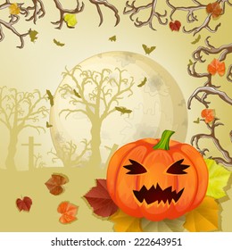 Halloween night with pumpkins - background with place for text 
