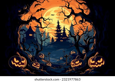 Halloween-Nacht, Kürbis, dunkle Atmosphäre, Vektorgrafik