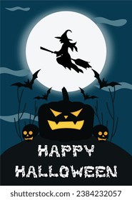 Halloween night, pumpkins, dark atmosphere, vector illustration 