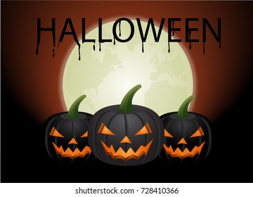 Halloween Night Pumpkins and full Moon Background Illustration
