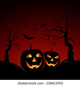 Halloween night red backdrop with pumpkins