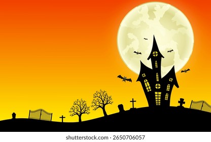 Halloween night scene with moon background illustration. vector illustration.