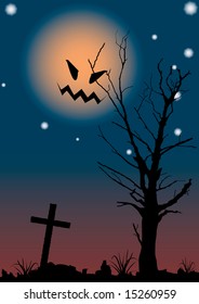 Halloween night scene. A vector illustration.