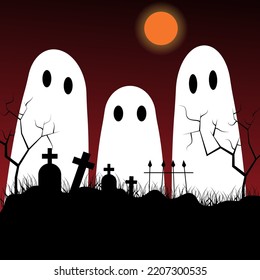 Halloween night scenery background with ghosts