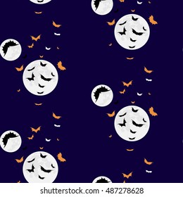 halloween night seamless background with bats and moon. Holiday concept. Vector