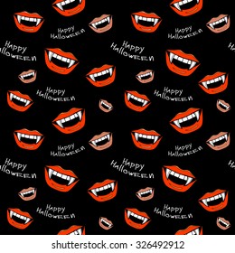 Halloween night seamless  background,  lips, vampire, kiss