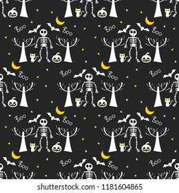 Halloween night seamless pattern. Spooky night in Halloween concept.