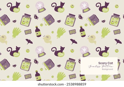Halloween Night Seamless Pattern with Spooky Background. Perfect for Halloween-themed wrapping paper, party invitations, fabric prints, scrapbooking, and digital background