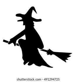 Halloween night with silhouette old witch