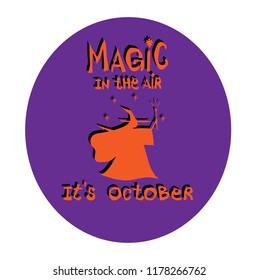 Halloween night with silhouette witch and magic light in the dark.witch spelling the magic,vector illustration.
