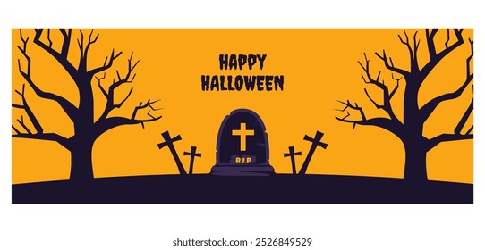 Halloween Night Social Media Background Flat Cartoon Hand Drawn Templates Illustration