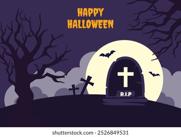 Halloween Night Social Media Background Flat Cartoon Hand Drawn Templates Illustration