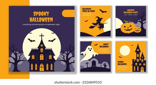 Halloween Night Social Media Post Flat Cartoon Hand Drawn Templates Background Illustration