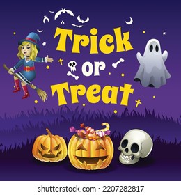 Halloween Night Text Cartoon Design