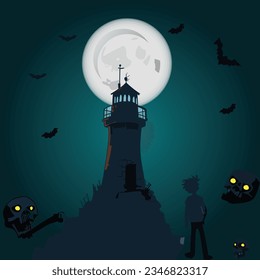 halloween night theme background vector with moon