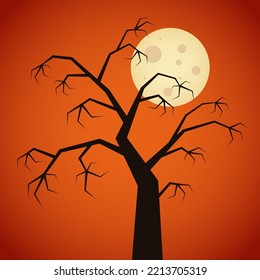 Halloween night a tree silhouette with a bright moon in the sky 