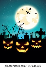 Halloween night, vector illustration.