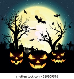 Halloween night, vector illustration.