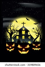Halloween night, vector illustration.