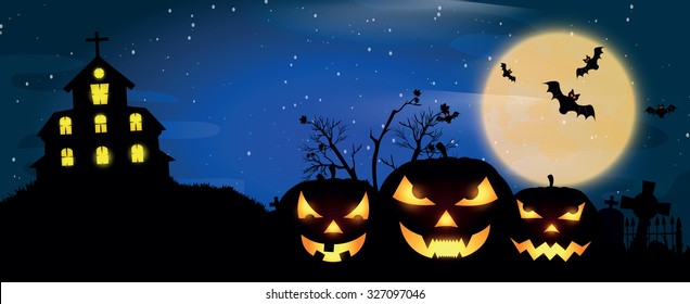 Halloween night, vector illustration.