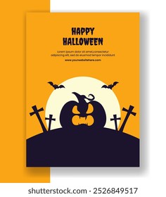 Halloween Night Vertical Poster Flat Cartoon Hand Drawn Templates Background Illustration