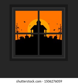 Halloween night view from window.