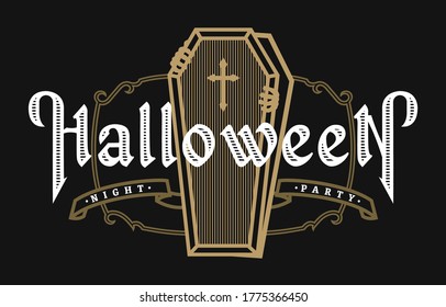 Halloween night, vintage style emblem on a dark background.
