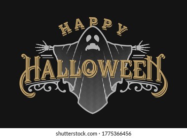 Halloween night, vintage style emblem on a dark background.