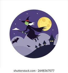 Halloween Night Witch Flight Silhouette Vector
