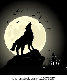 Halloween night wolf at moon