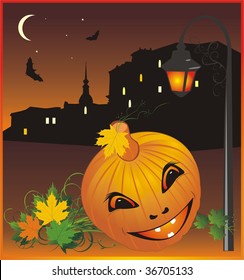 Halloween. Nightly city. Abstract composition. Vector