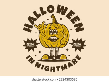 Halloween in nightmare, mascot character design of pumpkin with old face