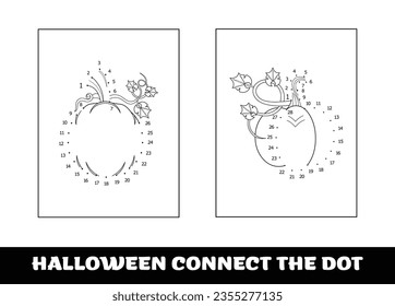 Halloween numbers game, education dot to dot game for children. Halloween pumpkin to be traced by numbers, Connect dots for numbers..