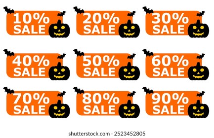 Números de Halloween. arte de Clip de Vector de insignia de descuento de venta de halloween