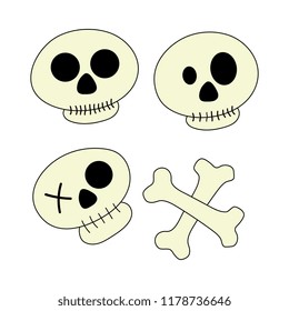 Halloween object set vector design with skull funny style