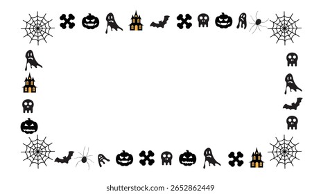 Halloween Objects and Characters Silhouettes Festive Frame. Graphic design elements and resources for international autumn holiday