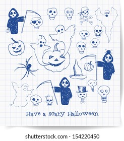 Halloween objects collection. Hand-drawn with ink. Vector illustration. 