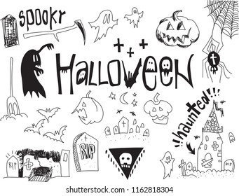 Halloween objects hand drawn doodle
