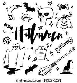 Halloween objects set. Vector hand drawn isolated elements on a white background. EPS10