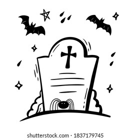 Halloween objects set. Vector hand drawn illustration of a grave on a white background. EPS10