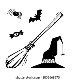 Halloween objects set. Vector hand drawn isolated elements on a white background. EPS10