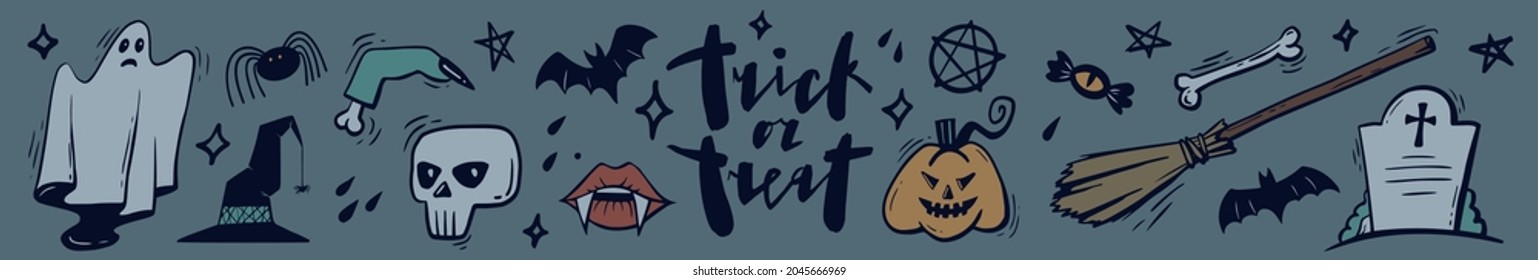 Halloween objects set. Vector hand drawn isolated elements on a white background. EPS10