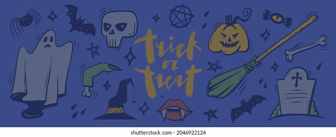 Halloween objects set. Vector hand drawn isolated elements on a white background. EPS10