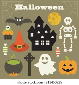 halloween objects set. vector illustration