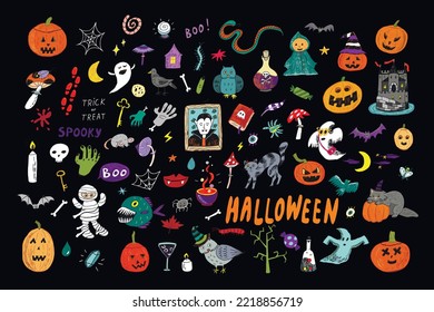 Halloween objects vector illustrations set.