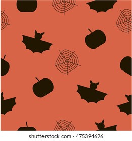 Halloween objects. Vector seamless pattern on orange background.
