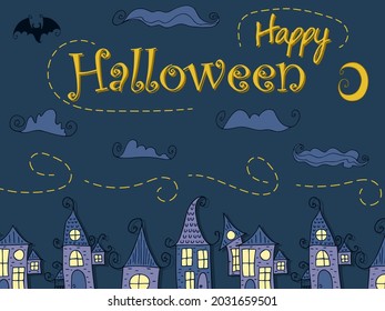 Halloween - October 31. Hand-drawn doodle illustration. A traditional holiday, the eve of All Saints ' Day, All Hallows' Eve. Trick or treat. Happy Halloween 2021!