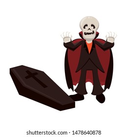halloween october scary celebrationm skull death man vampire with stone cartoon vector illustration graphic design