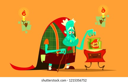 Halloween, old Dracula. Cartoon vector illustration.