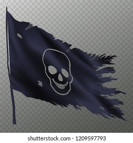 Halloween old flag with skull on a transparent background. Vector illustration.